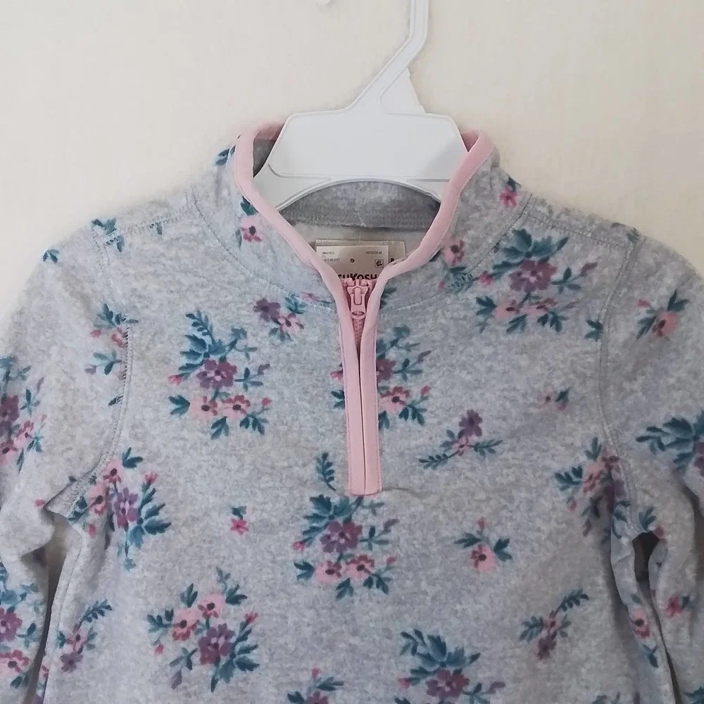 Oshkosh 1/4 Zip Fleece Pullover Size 6‎ in Grey w/ Floral Print
